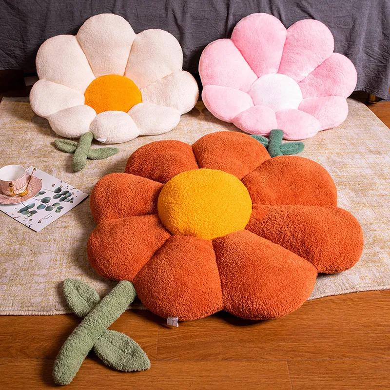 Poupées en peluche Soft Ins Fleur Coussin Simulation Fleurs En Peluche Jouet Mignon Oreiller Chaise Dos Canapé Coussin Tapis De Sol Kawaii Poupée En Peluche pour Fille 230302