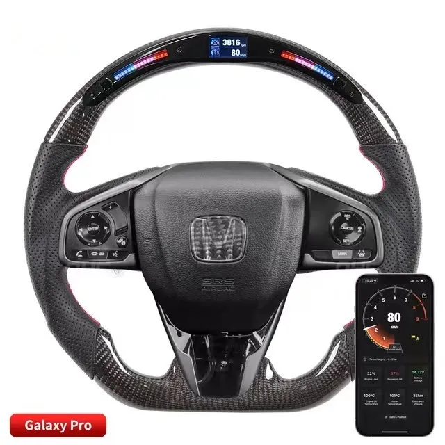 Car Carbon Fiber LED Display Steering Wheels for Honda Civic FC Si Type-R FK7 FK8