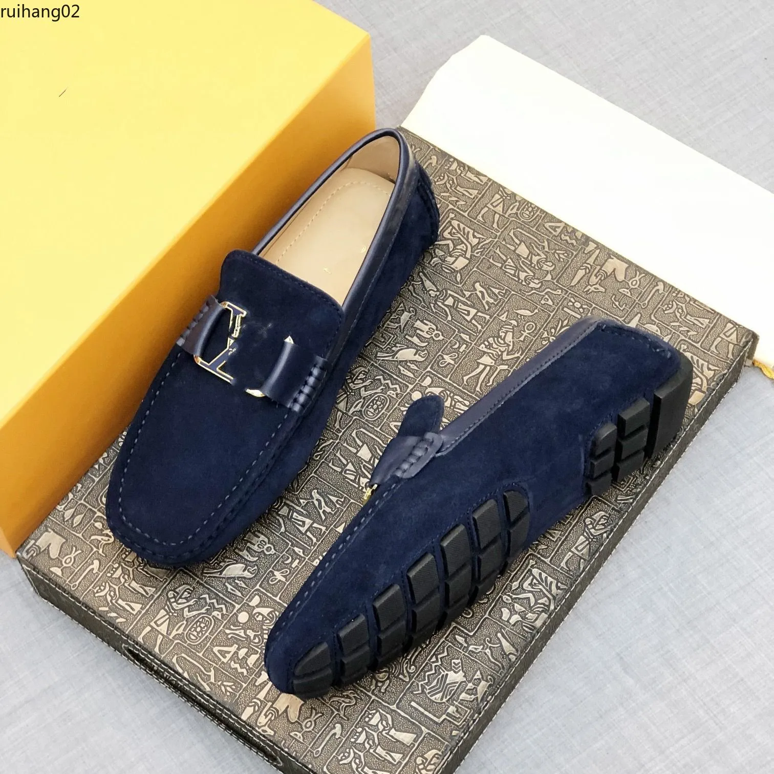 GENUINE Cow leather MENS Loafers Fashion Handmade Moccasins LEATHER LUXURY DESIGNER MEN Flats Blue Slip On MEN's Boat SHOE PLUS SIZE rh200002