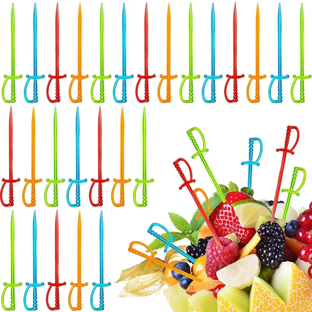 Forks 300 Pcs Plastic Cocktail Sword Picks Fruit Colorful Appetizer Multicolored Toothpicks for Family Party Bar 230302