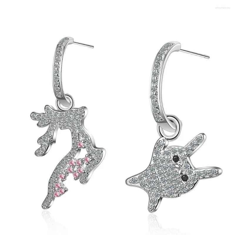 Boucles d'oreilles pendantes Style coréen asymétrique petit wapiti incrusté Zircon goutte dames doux tempérament mode bijoux cadeau pour fille