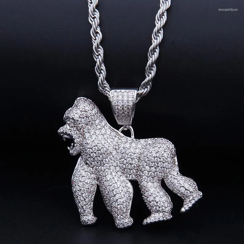 Pendant Necklaces Animal Iced Out Gorilla Necklace With Chain Fashion 2 Colors Zircon Mens Hip Hop Jewelry