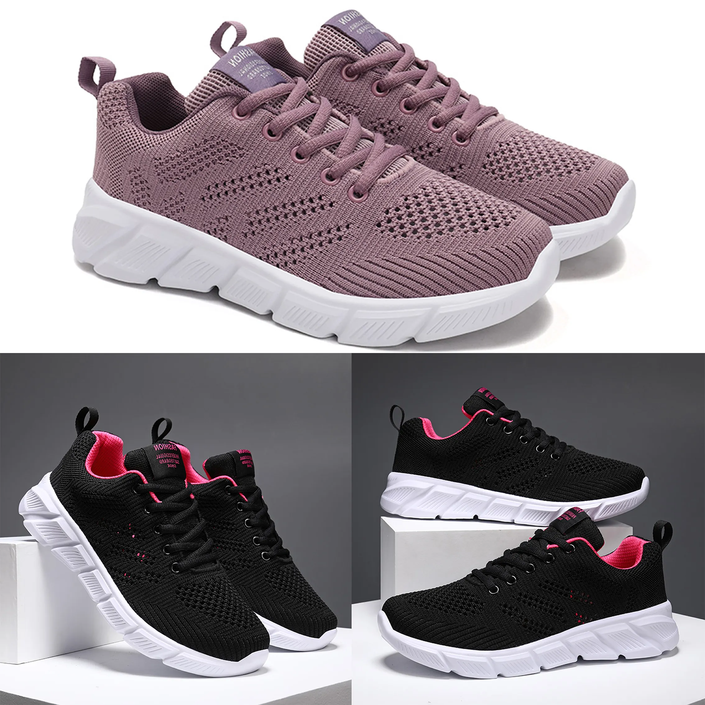 Designer women spring breathable running shoes black purple black rose red womens outdoor sports sneakers Color148