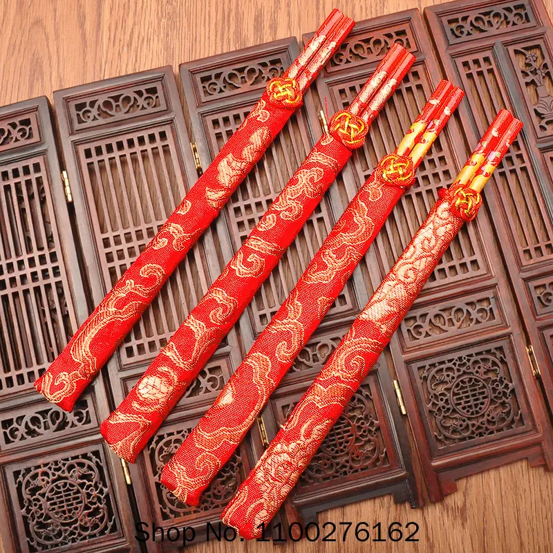 Chopsticks 100Pairs Wood Chinese printing Both the Double Happiness and Dragon Wedding Favor 230302