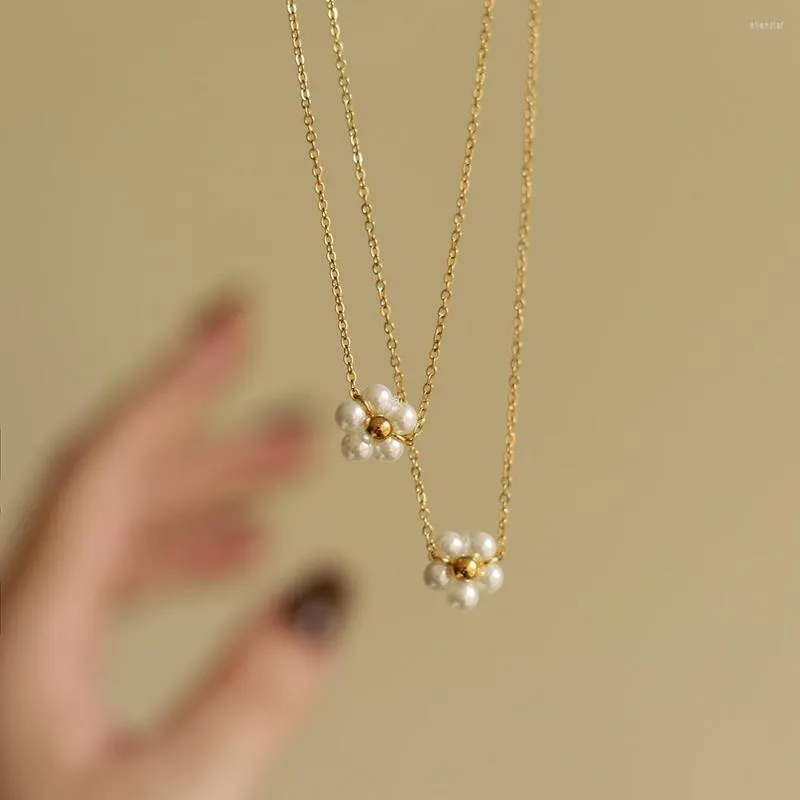 Pendant Necklaces Handmade Pearl Flower Necklace Women Vintage Plated 18K Gold Luxury Elegant Daisy Wedding Bridesmaid Jewelry Accessories