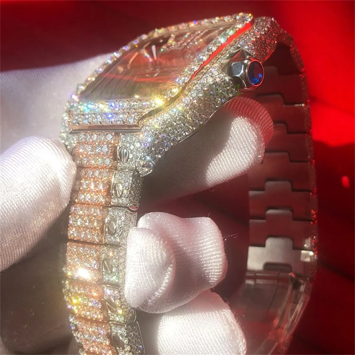 G5UJ 2024 Moissanite watch Rose Gold mixed Sier Skeleton Diamonds square Watch PASS TT Quartz movement Top Luxury Iced Out Sapphire Watch with box