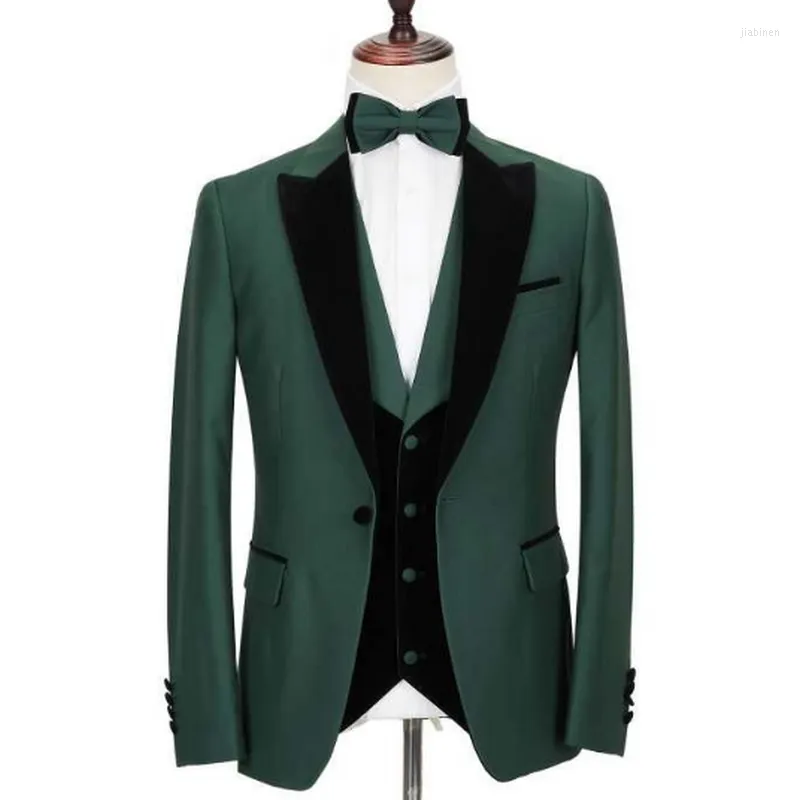 Herenpakken 2023 bruidegom mannelijk bruiloft prom pak groen slanke fit smoking tuxedo mannen formeel zakelijke feest dragen 3 stuks set (jasbroekvest)