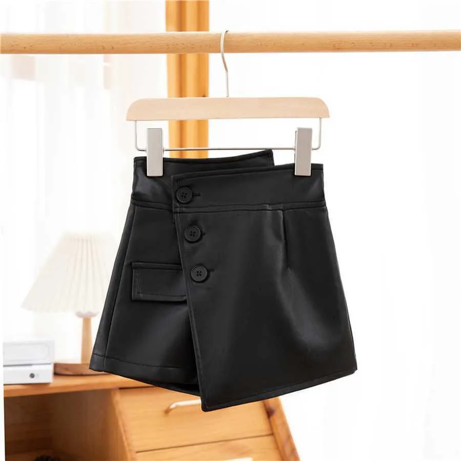 Skirts PU Leather Skirt for Kid Girls Leather Skirt Children Autumn Solid Button Mini Skirts Girl Faux Leather Skirt T230301