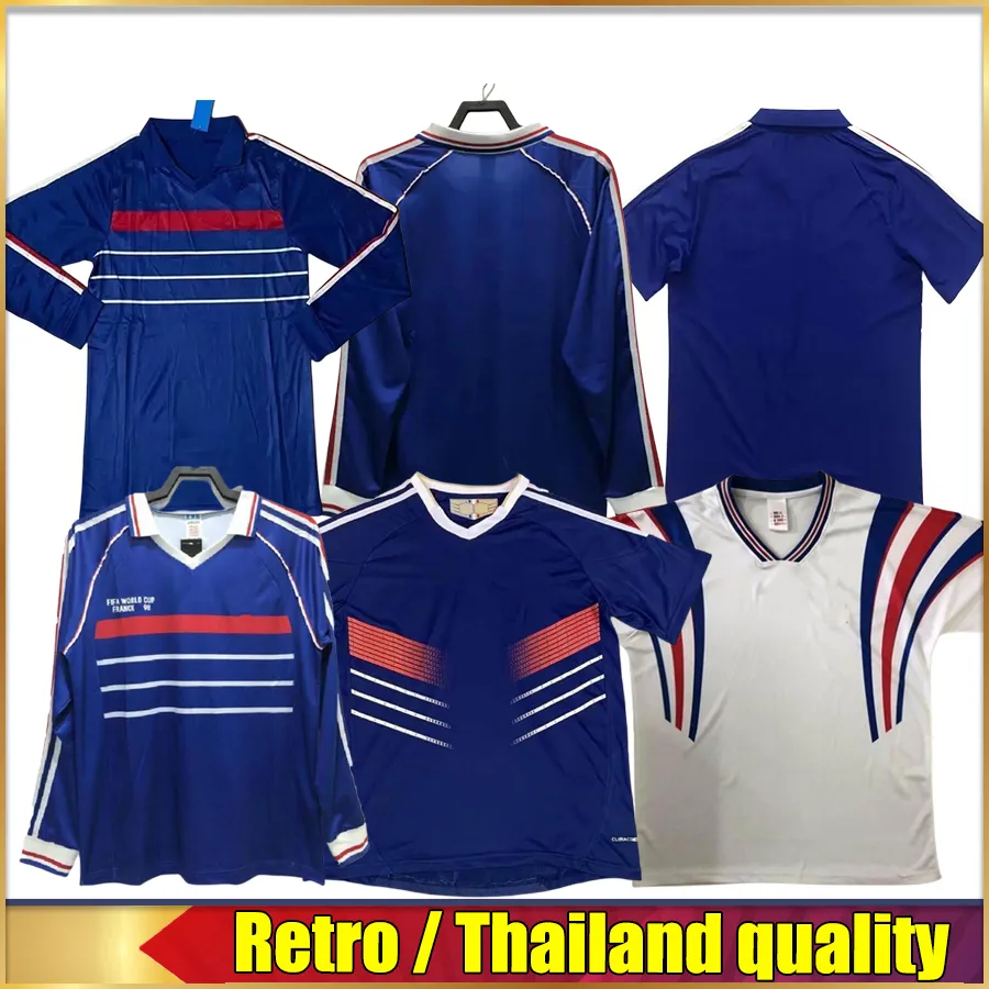 ロングスリーブ1984 1998ヘンリージダンサッカージャージーワールドカップレトロガイバルコフットボールジャージーjorkaeff trezeguet deschamps maillot de foot