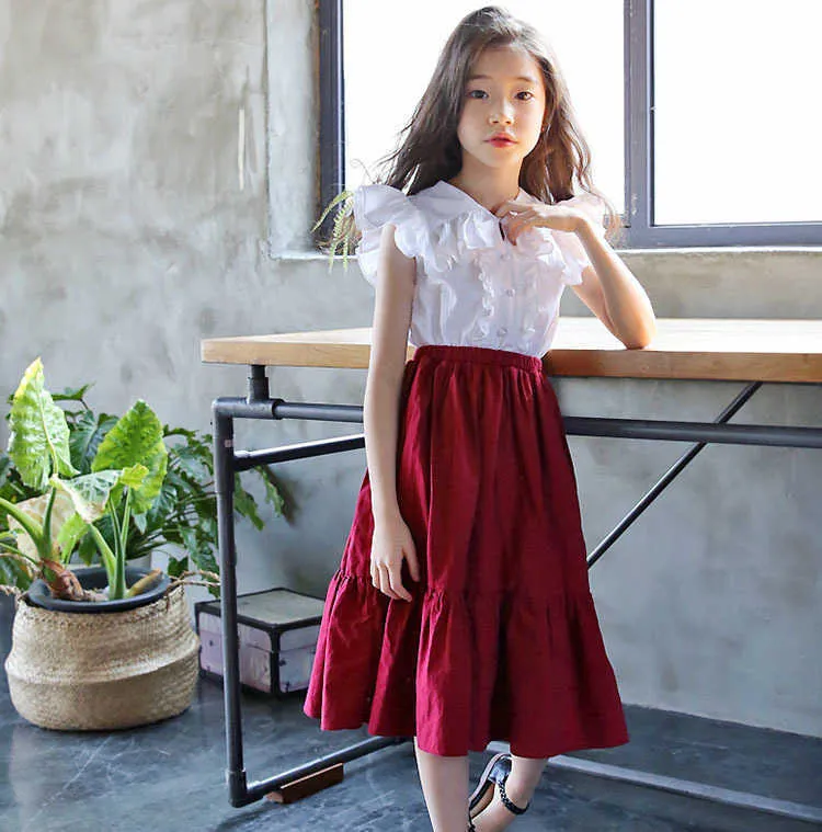 2019 Mid Long Red Blue Skirt For Girls Teenage Skirts Girl Kids Mother And Daughter Clothing Spring Summer Autumn School Clothes (9).jpg