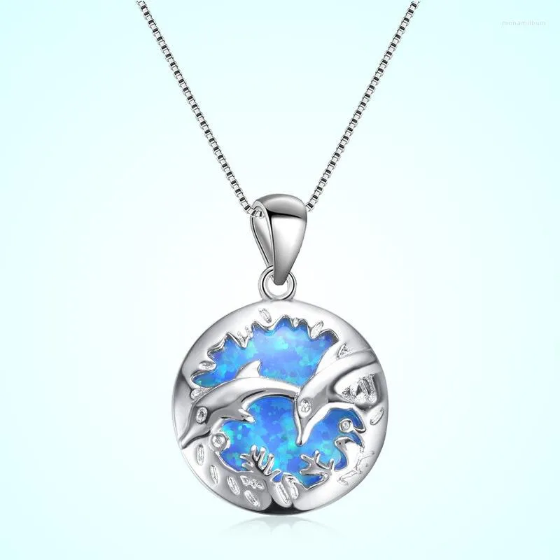 Pendant Necklaces Double Dolphin Fire Synthesis Opal Pendants Animal Choker Necklace Women Jewelry Collar Colier Femme 2023