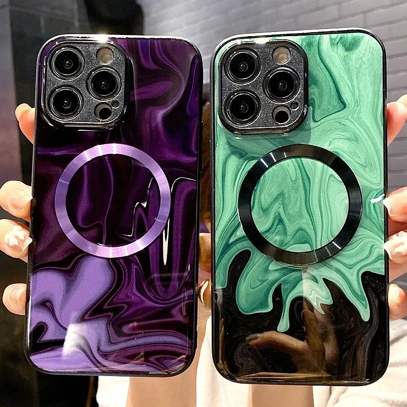 Luxe ontwerper Magsafe Wireless Charge Marble Phone Case voor iPhone 14 13 12 Pro Max plus magnetische bumper -hoesjes dekking