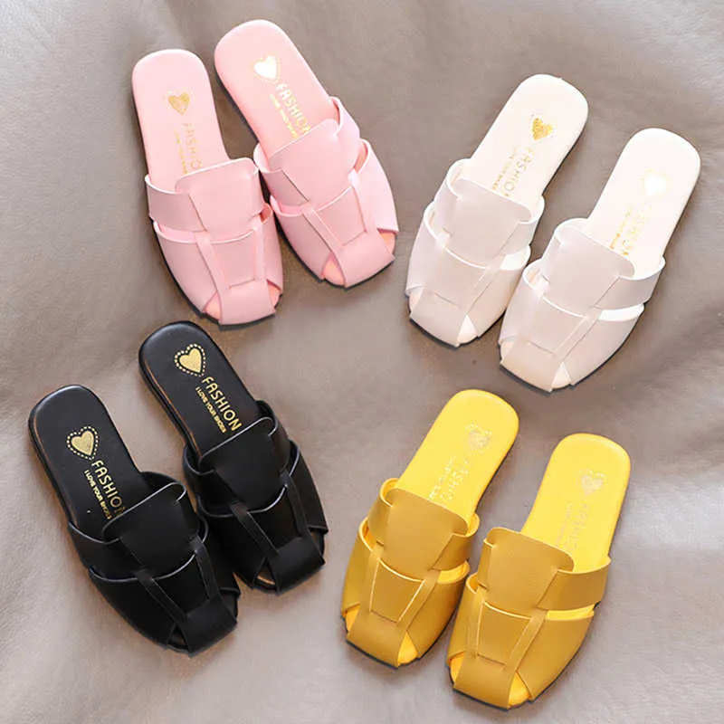 Slipper Summer Fashion Kids Weave Leather Slippers Girls Princess Shoes Mules Cover Toe Slides Children Household Slipper Indoor Shoe T230302