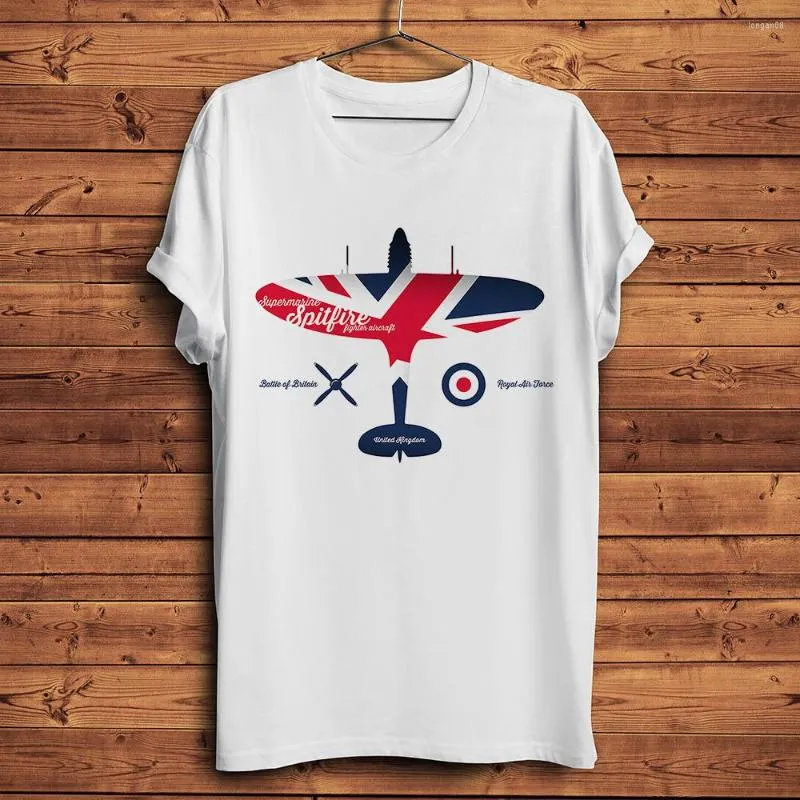 Magliette da uomo World War 2 Classic Fighter Britain Supermarine Spitfire Funny Shirt Men White Casual Homme T-shirt Appassionati di militari