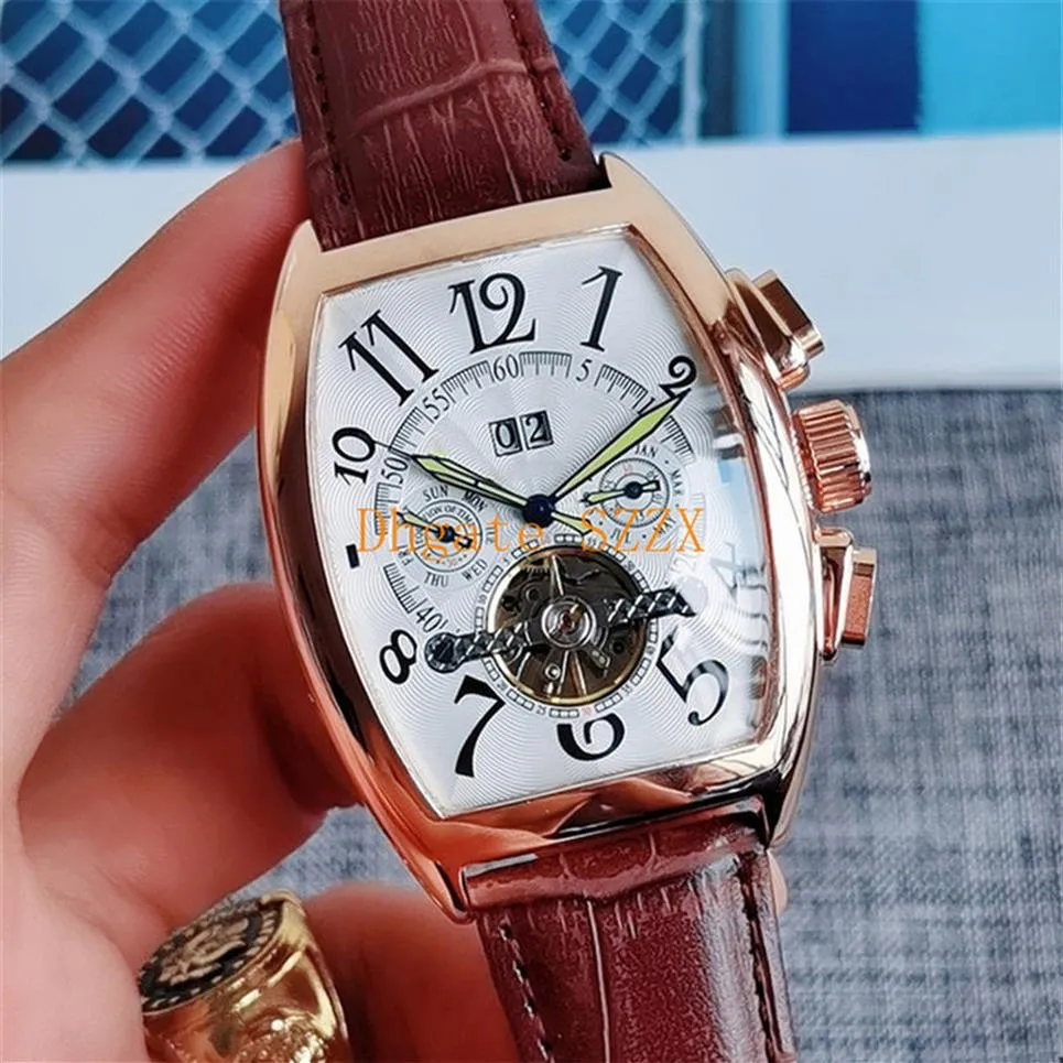 7-Mens horloges van hoge kwaliteit zelfopwindende tourbillon roestvrij staal All Small Dial Work l Business Watch Montre de luxe reloj lujo295w