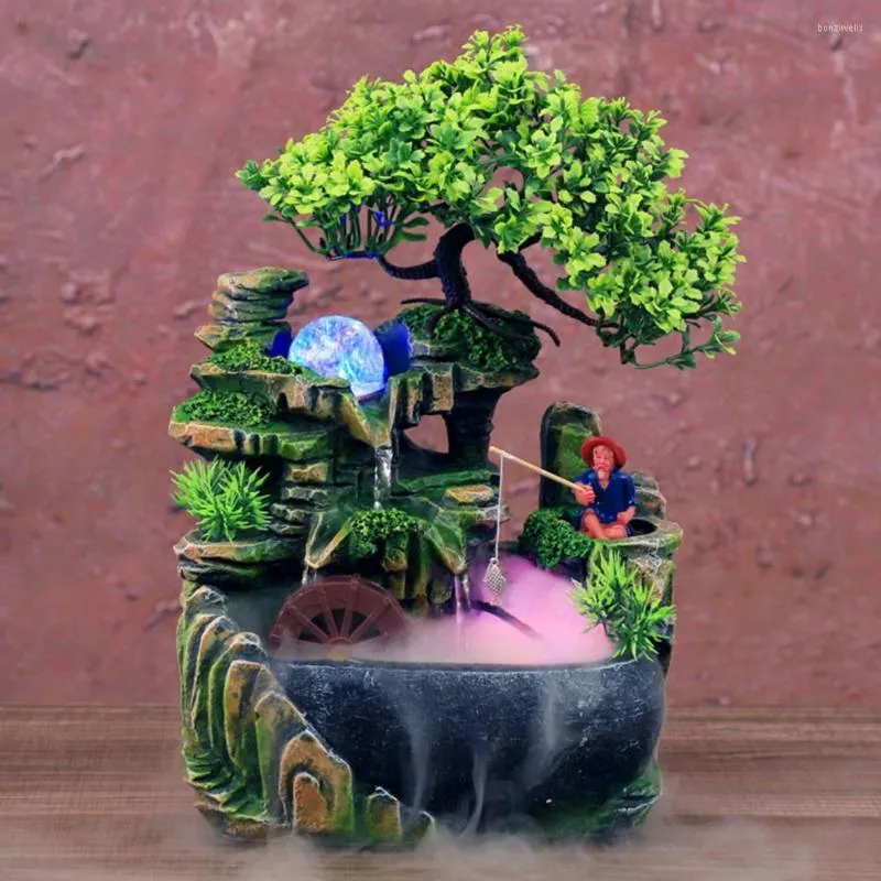 Decoratieve bloemen LED -lichten Fake Tree stromende fontein Rockery Office Desktop Bonsai