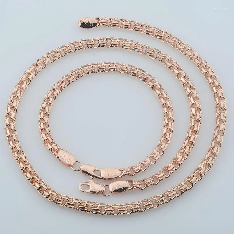 Halsbandörhängen Set FJ Men Women 6mm Hip Hop Double Rolo Link Chain 585 Rose Gold Color 50 20 cm Armband