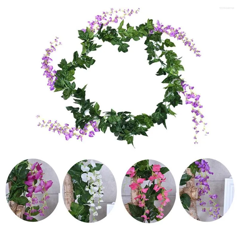 Decorative Flowers 1/2 PC 7FT Garland Plant Foliage Trailing Artificial Wisteria Vine Wedding Arch Decoration Fake Plants Faux Ivy Wall