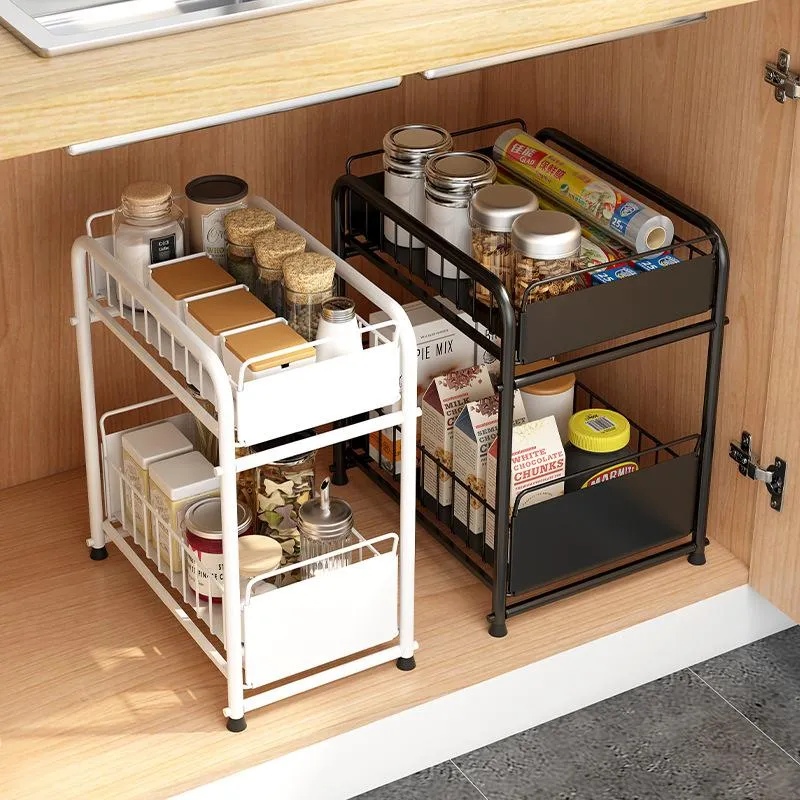 Organisation de rangement de cuisine évier étagère tiroir armoire couche inférieure assaisonnement toilette organisateur et