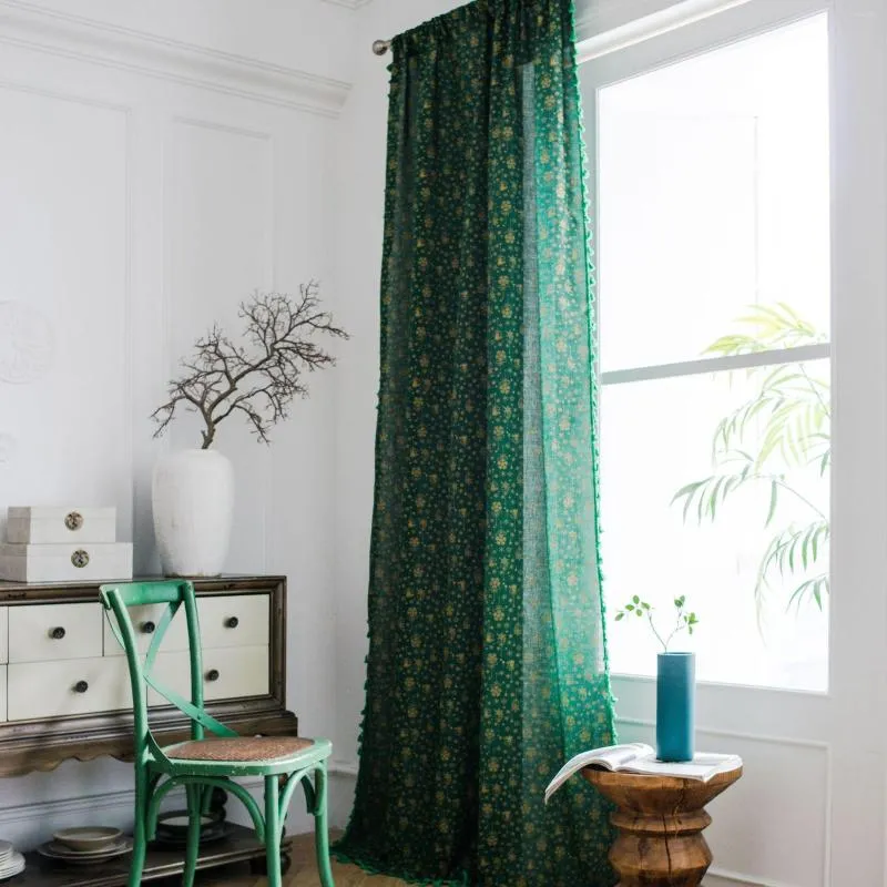 Cortina de cortina verde de bronzeamento de bronzeamento cortinas para crianças quarto de sala de estar de quarto de linho