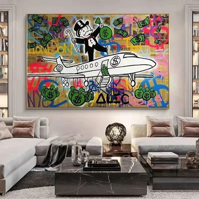 Alec Monopoly Canvas pintando graffiti Milionário Posters de arte de rua e estampas para sala de estar Woo