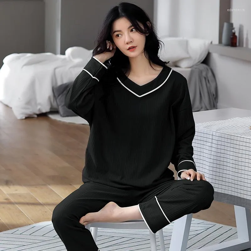 Women's Sleepwear Women's Spring And Autumn Pure Cotton Pajamas Models Long-sleeved Home Service Simple Loose Casual Suit Large Size