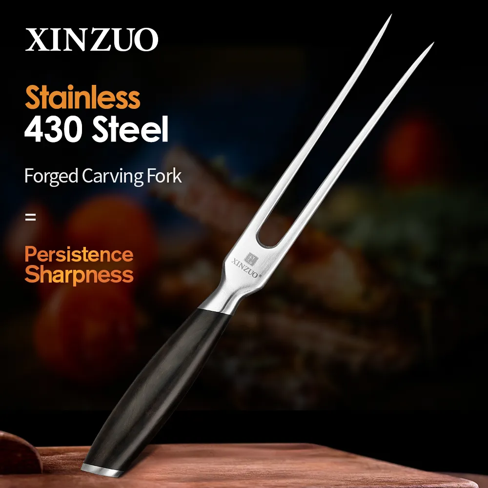 Forks XINZUO 12PCS Forged Carving and Knife Set 430 Stainless Steel Durable Using Tableware with Ebony Handle 230302