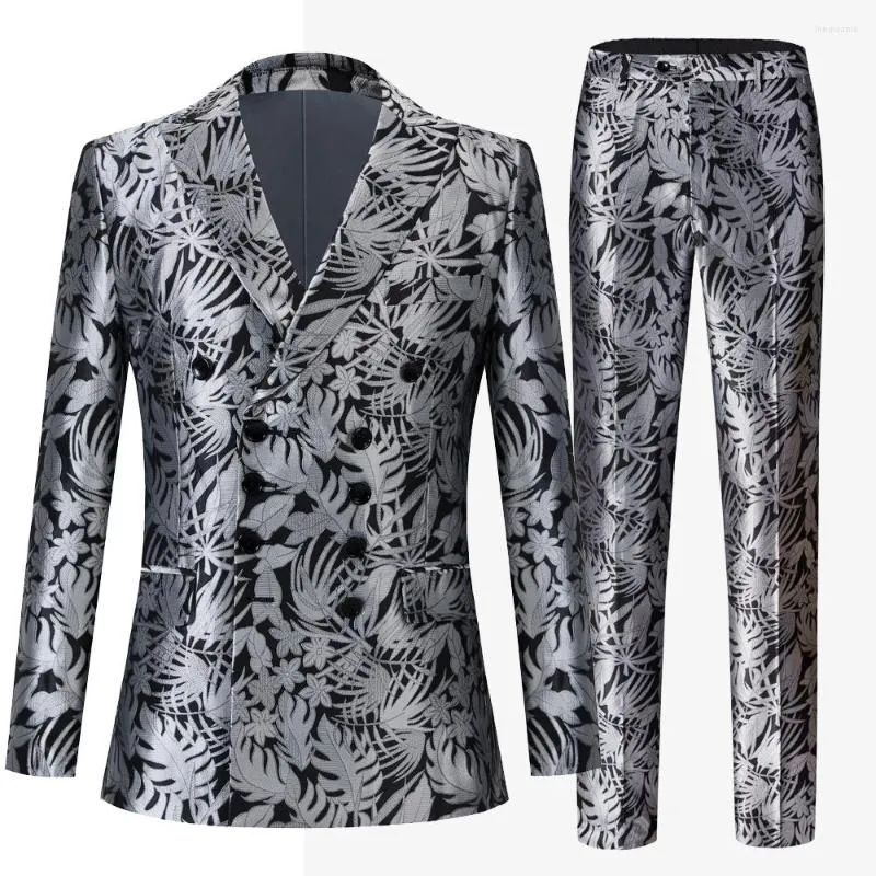 Men's Suits European And American Men's Jacquard Suit Two-piece Double Breasted For Business Men Trajes