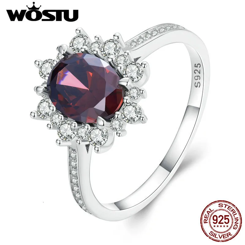 Wedding Rings WOSTU 925 Sterling Silver Big Stone Fire Red Crystal Wedding Ring for Women Clear CZ Top Quality s925 Rings Party Jewelry Gift 230302