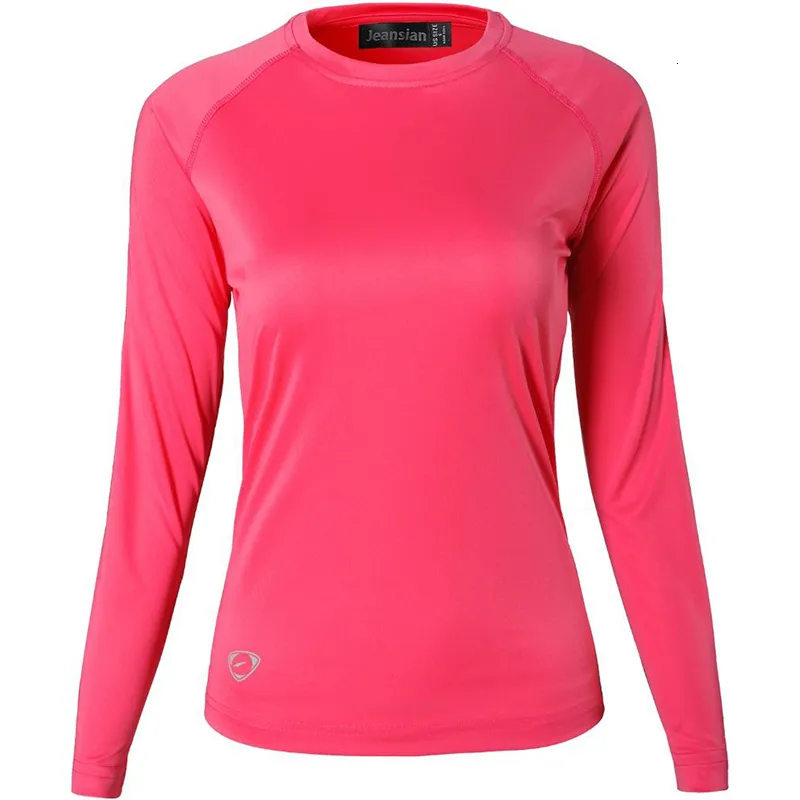 Jeansian Dames UPF50 UV Outdoor Sport T-shirt T-shirt T-shirt Lange mouw Zonwering Strand Zomer SWT2 Rood 230301