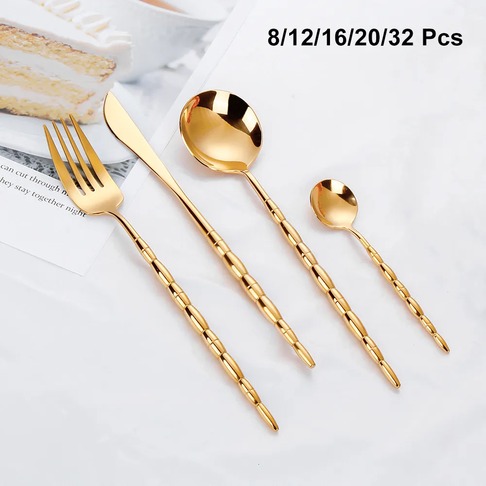 Set di stoviglie 812162032 Pezzi Stoviglie in oro Posate in acciaio inossidabile Nastro Coltello Forchetta Cucchiaio per utensili da cucina per la casa 230302