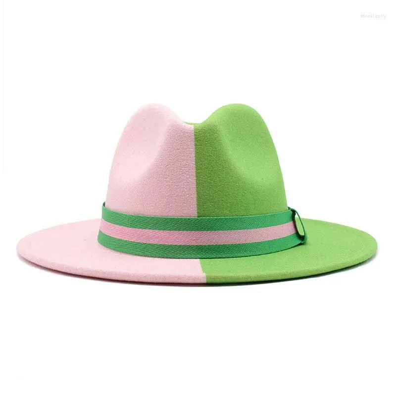 Boinas Patchwork Chapéu Fedora Colorido Dois Tons Unissex Masculino Feminino Verde Panamá Rosa Estilo Britânico Boné Trilby Festa Formal