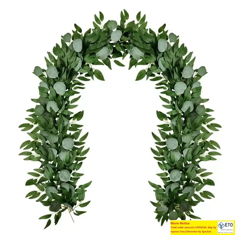 Ghirlande di fiori decorativi LJLArtificial Eucalyptus and Willow Vines Faux Garland Edera per lo sfondo di nozze Arch Wall Decor Runner da tavola