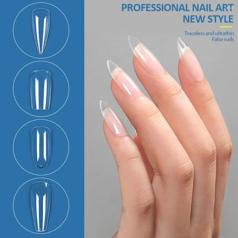 False Nails 120st. Tryck på Fake Coffin Semi-Matte Full Cover Clear Nail Tips Extension Accessories Tool Manicure