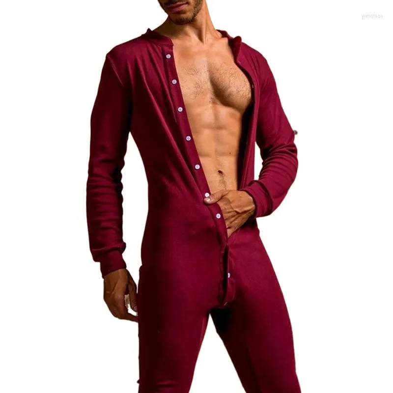 Men's Sleepwear Casual 2023 Macacão sólido Pijamas Homem Homem Soldeirão Slim Romper Casa Moda Moda Longa Manga Longa Autumn Spring Mass Macicles