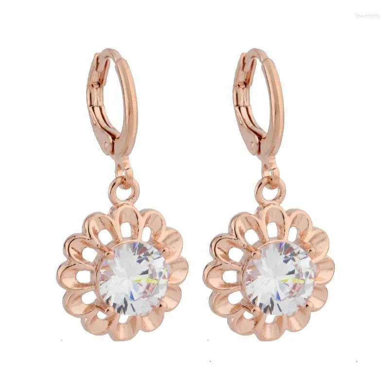 Dangle Earrings 2023 Korean Style Round Cubic Zircon Rose Gold Color For Women Girl's Luxury Party Vintage Jewelry