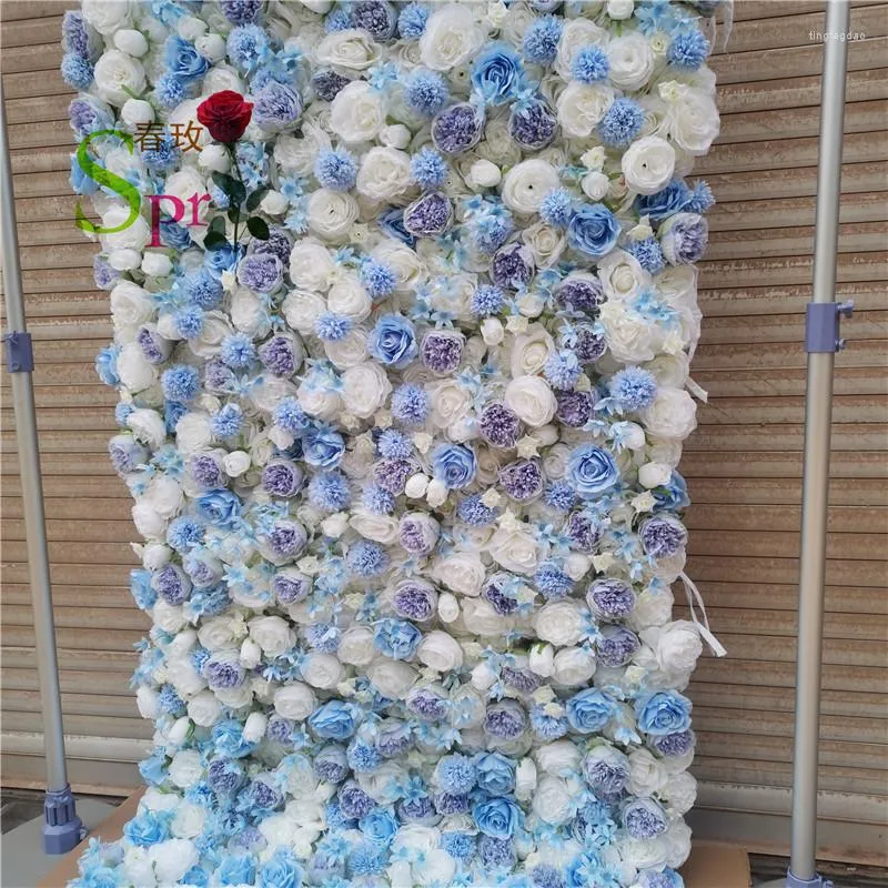 Dekorative Blumen SPR Hochzeit Bühne Hintergrund Stoff Dekoration 3D Weiß Blau Rosa Seide Künstliche Hortensie Rose Blume Wand Hintergrund