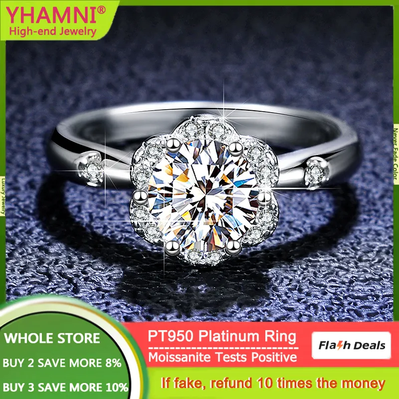 Never Fade Original Solid PT950 Platinum Ring Luxury 1 Ct Round VVS1 D Color Moissanite Diamond Wedding Band Gift for Women