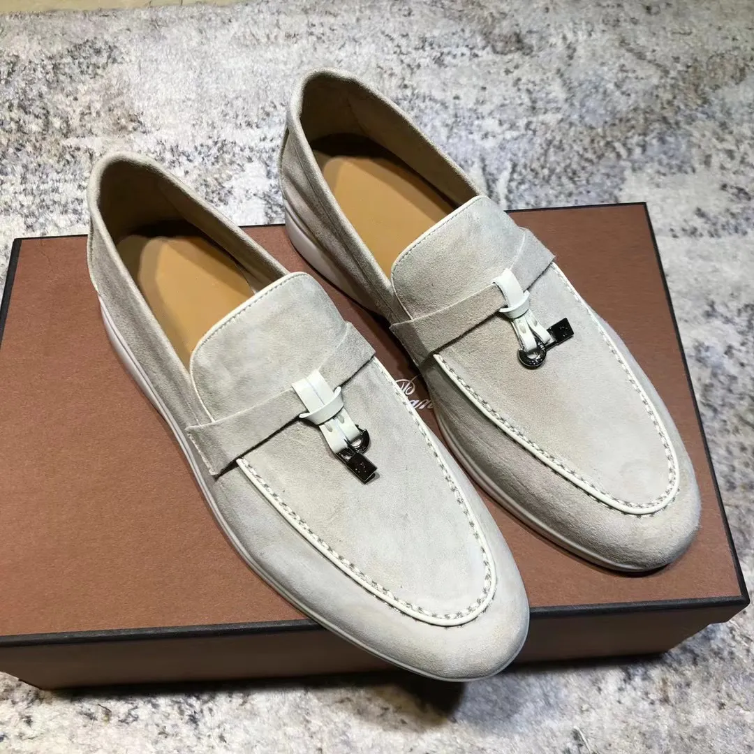 Par Summer Charms Walk Suede Loafers Moccasins Namesake äkta läder yttersula Slip på lägenheter Kvinnors lyxdesigners Flat Dress Casual Shoes Factory Factwear