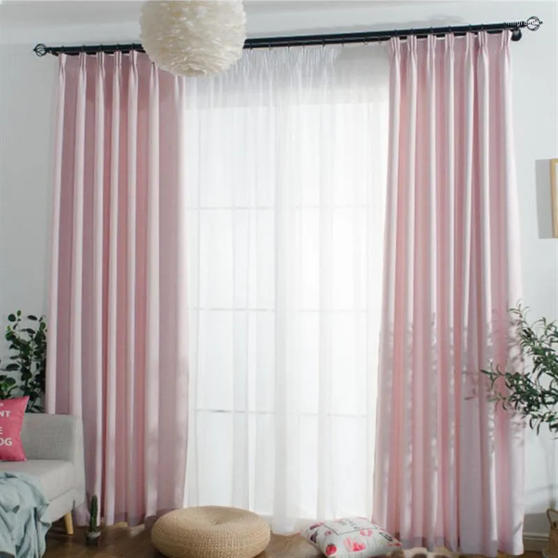 Curtain Pink Linen Blackout Curtains For Living Room Bedroom Gray Thermal Insulated Window Panel Treatment