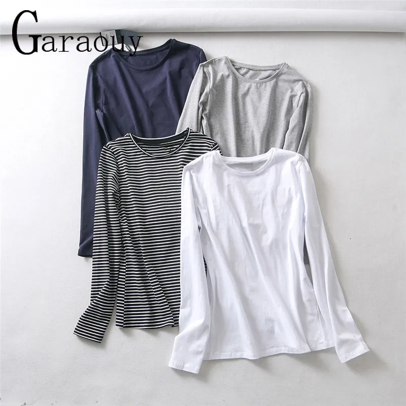 Garaouy 2023 Kvinnor Högkvalitativ Basic Cotton T -skjorta Långärmad O Neck Tees Ladies Tee Street Wear Top Mujer de Moda 230301