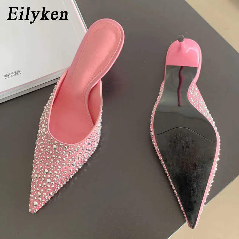 NOVO SEXY Party Prom Rivet Women Slippers Design Ponto de ponta de salto alto Mules Ladies Spring Pumps Shoes 230302