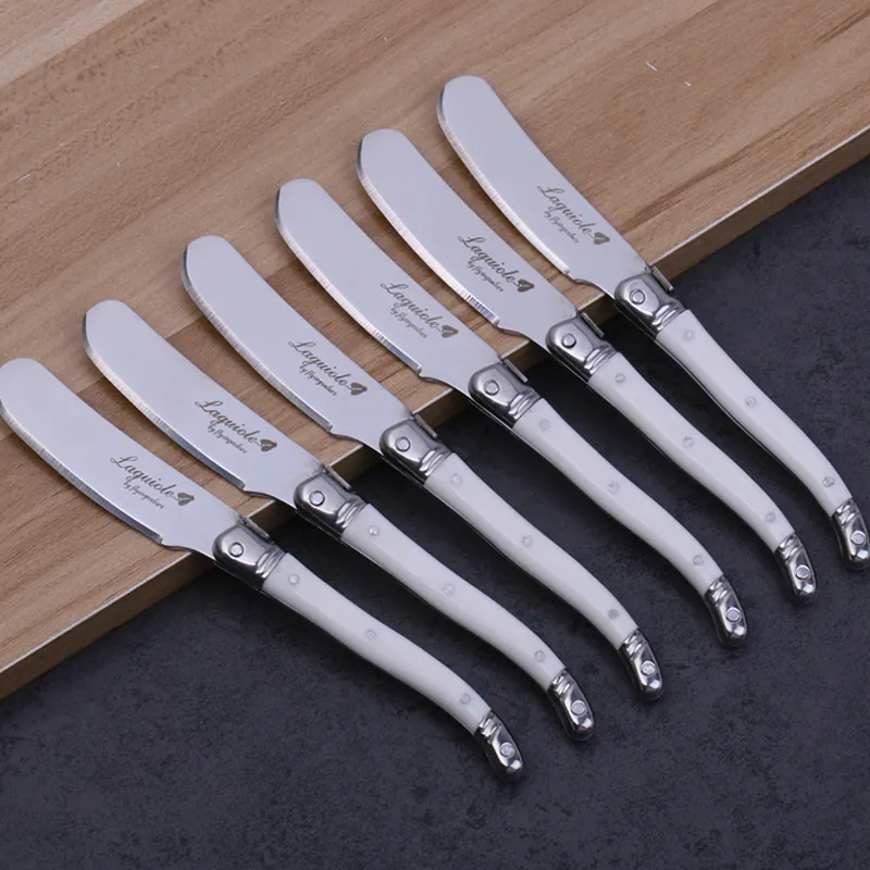 Geschirr-Sets 410 Stück 625'' Laguiole Käsemesser Weiß Blau Gelb Kunststoffgriff Butterstreichmesser Brotschneider Restaurantbesteck 230302