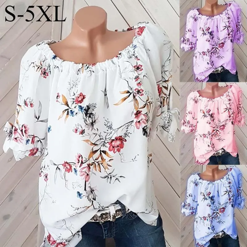 Women's Blouses Mod Bod Tops Women Half Sleeve Floral Print Off Shoulder Blouse Pullover Shirt Cotton Long