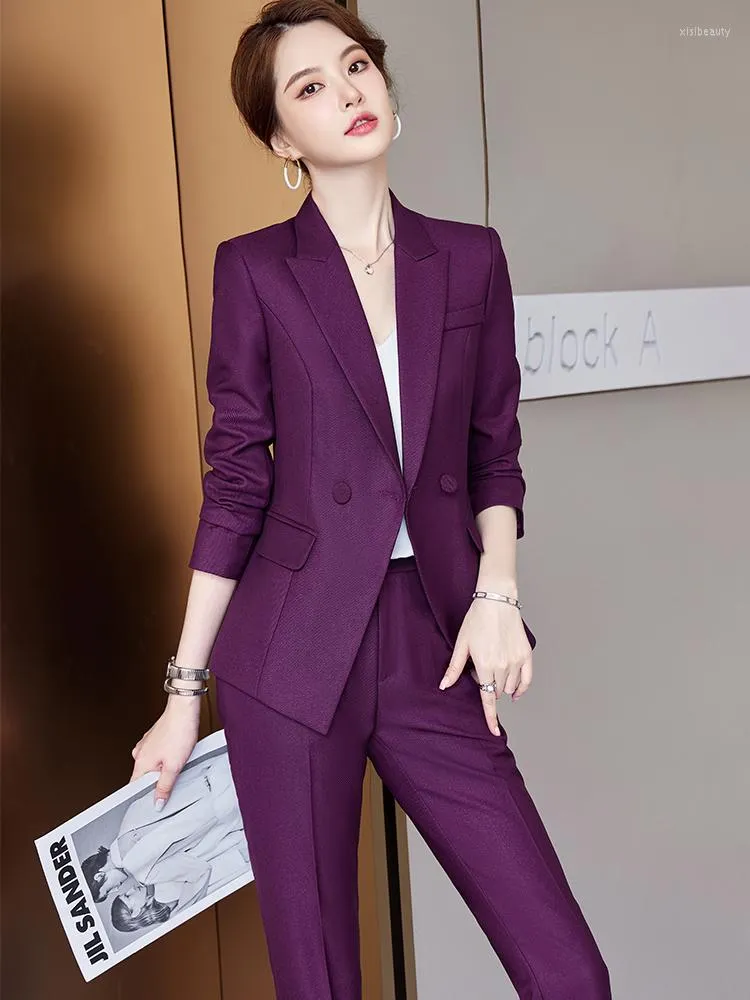Elegant Two Piece Formal Pants Set Solid Long Sleeve Blazer And Pencil  Pants For Formal Business And Work Wear From Xisibeauty, $55.53