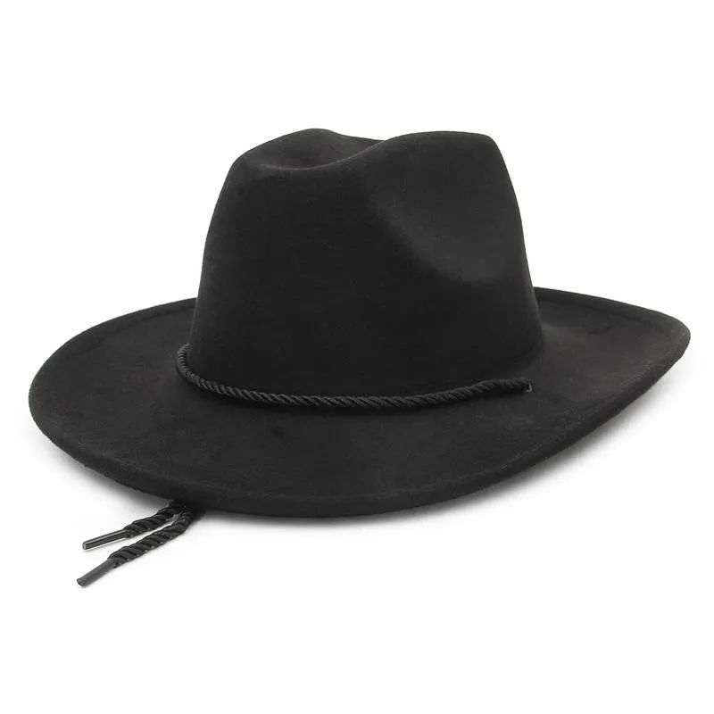 Beretten zwarte vrouwen mannen fedoras hoed dames gevoeld Panama winddichte touw jazz western cowboy street fedora sombrerosberets