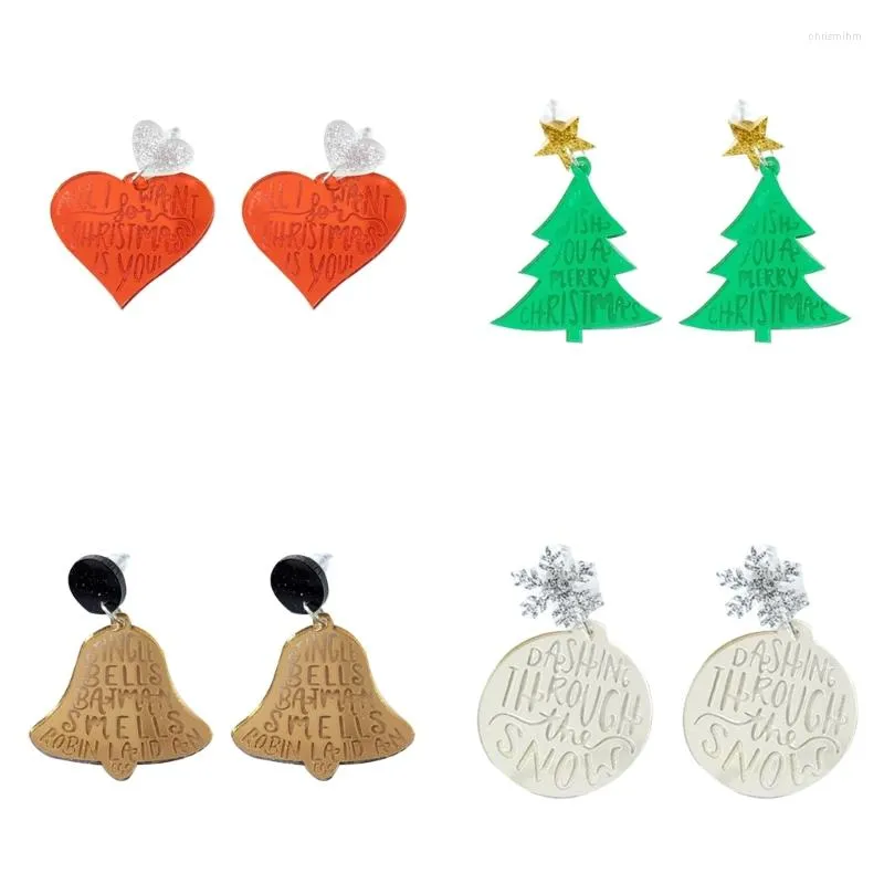 Orecchini pendenti Albero di Natale Cuore d'amore Borchia acrilica rotonda per gioielli da donna per ragazze D0LC