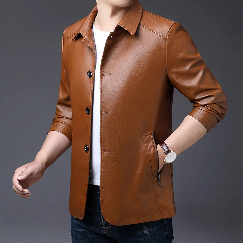 Men s Leather Faux Leather brand slim leather jacket coat Men Business Casual Autumn winter Dress windbreaker mens Blazer faux leather jacket 230301