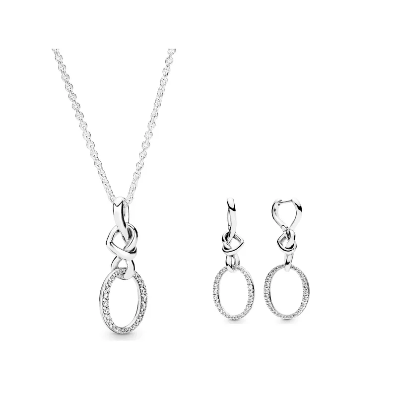 2023 Neues beliebtes 925 Sterling Silber Pandora Original Halsketten-Ohrring-Set, ausgestattet mit geschnitzten Damenschmuckgeschenken für kostenlose Lieferung