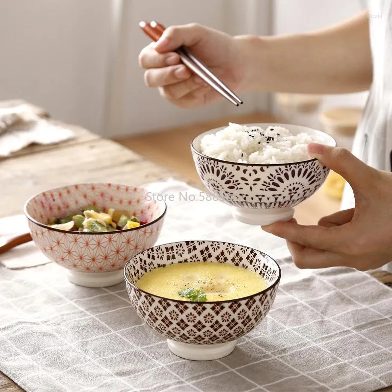 Tigelas tigelas nórdicas impressas em máquina de machine undergleze under tableware japonês estilo criativo de 4,5 polegadas de mingau de mingau de sopa de tigela